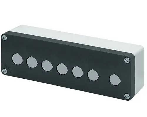Produktfoto 1 von New Elfin 040C0826-6P7LC, Bedienpult-Gehäuse Aluminium M10 85x260x65, 7 Bohrungen Ø 22, ohne Kabeleingang