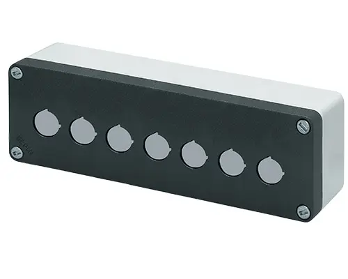 Produktfoto 1 von New Elfin 040C0826-6P7L, Bedienpult-Gehäuse Aluminium M10 85x260x65, 7 Bohrungen Ø 22, ohne Kabeleingang