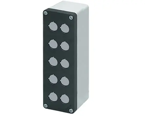 Produktfoto 1 von New Elfin 040C0826-8EP10, Bedienpult-Gehäuse Aluminium M10 85x260x85, 10 Bohrungen Ø 22, mit Kabeleingang