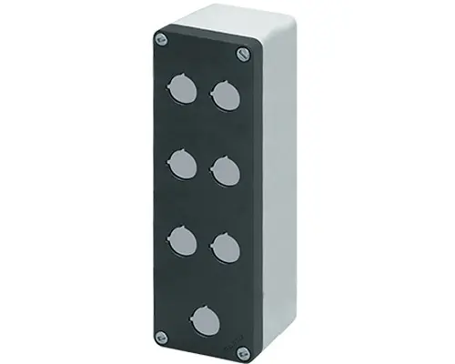 Produktfoto 1 von New Elfin 040C0826-8P7C, Bedienpult-Gehäuse Aluminium M10 85x260x85, 7 Bohrungen Ø 22, ohne Kabeleingang