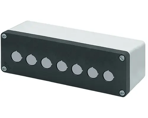 Produktfoto 1 von New Elfin 040C0826-8P7L, Bedienpult-Gehäuse Aluminium M10 85x260x85, 7 Bohrungen Ø 22, ohne Kabeleingang