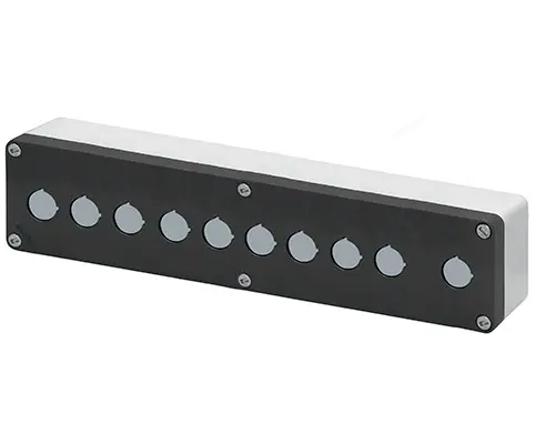 Produktfoto 1 von New Elfin 040C0836-8P10LC, Bedienpult-Gehäuse Aluminium M10 85x360x85, 10 Bohrungen Ø 22, ohne Kabeleingang