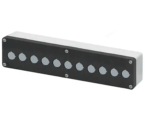 Produktfoto 1 von New Elfin 040C0836-8P11L, Bedienpult-Gehäuse Aluminium M10 85x360x85, 11 Bohrungen Ø 22, ohne Kabeleingang