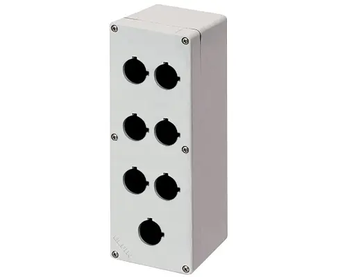 Produktfoto 1 von New Elfin 040C0926-1EP7C, Bedienpult-Gehäuse Aluminium M4 92x265x100, 7 Bohrungen Ø 22, mit Kabeleingang