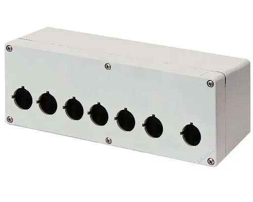 New Elfin 040C0926-1EP7LC, Bedienpult-Gehäuse Aluminium M4 92x265x100, 7 Bohrungen Ø 22, mit Kabeleingang
