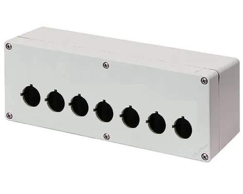Produktfoto 1 von New Elfin 040C0926-1EP7L, Bedienpult-Gehäuse Aluminium M4 92x265x100, 7 Bohrungen Ø 22, mit Kabeleingang