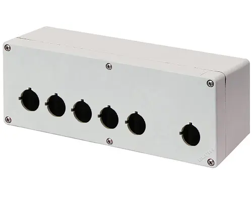 Produktfoto 1 von New Elfin 040C0926-1EP6LC, Bedienpult-Gehäuse Aluminium M4 92x265x100, 6 Bohrungen Ø 22, mit Kabeleingang