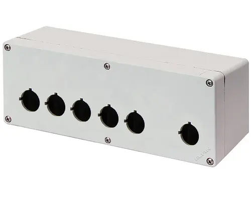 Produktfoto 1 von New Elfin 040C0926-1P6LC, Bedienpult-Gehäuse Aluminium M4 92x265x100, 6 Bohrungen Ø 22, ohne Kabeleingang