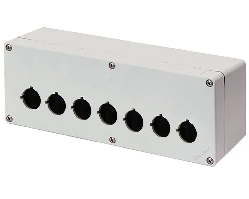 Produktfoto 1 von New Elfin 040C0926-1P7L, Bedienpult-Gehäuse Aluminium M4 92x265x100, 7 Bohrungen Ø 22, ohne Kabeleingang