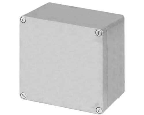 Produktfoto 1 von New Elfin 040C1414-8N, Bedienpult-Gehäuse Aluminium M10 140x140x85, unlackiert, ungebohrt, ohne Kabeleingang