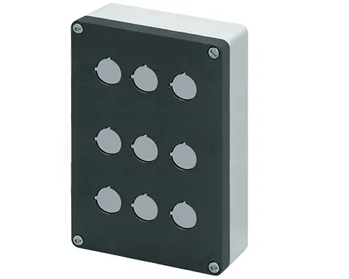 Produktfoto 1 von New Elfin 040C1420-8P9, Bedienpult-Gehäuse Aluminium M10 140x200x85, 9 Bohrungen Ø 22, ohne Kabeleingang