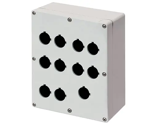 New Elfin 040C1720-1P11C, Bedienpult-Gehäuse Aluminium M4 170x205x100, 11 Bohrungen Ø 22, ohne Kabeleingang