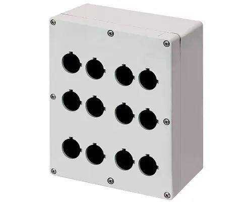 Produktfoto 1 von New Elfin 040C1720-1EP12, Bedienpult-Gehäuse Aluminium M4 170x205x100, 12 Bohrungen Ø 22, mit Kabeleingang