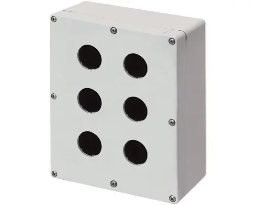 Produktfoto 1 von New Elfin 040C1720-1ES6, Bedienpult-Gehäuse Aluminium M4 170x205x100, 6 Bohrungen Ø 30, mit Kabeleingang