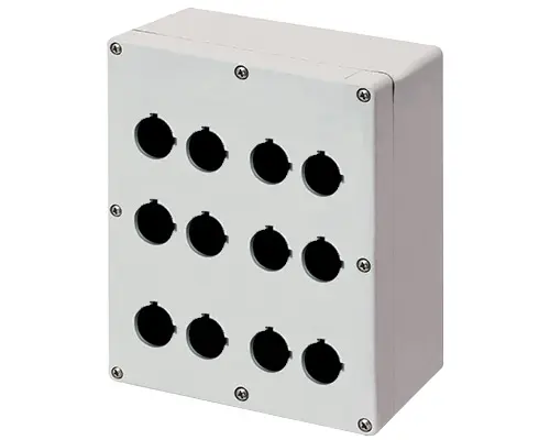 New Elfin 040C1720-1P12, Bedienpult-Gehäuse Aluminium M4 170x205x100, 12 Bohrungen Ø 22, ohne Kabeleingang