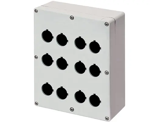 Produktfoto 1 von New Elfin 040C1720-7EP12, Bedienpult-Gehäuse Aluminium M4 170x205x70, 12 Bohrungen Ø 22, mit Kabeleingang