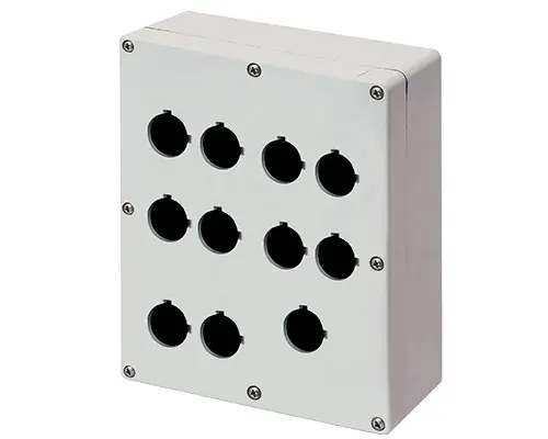 Produktfoto 1 von New Elfin 040C1720-7P11C, Bedienpult-Gehäuse Aluminium M4 170x205x70, 11 Bohrungen Ø 22, ohne Kabeleingang