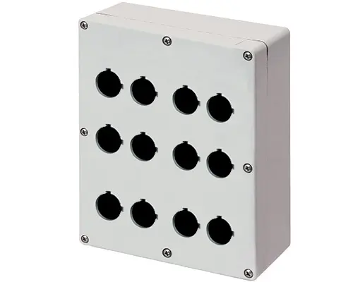 Produktfoto 1 von New Elfin 040C1720-7P12, Bedienpult-Gehäuse Aluminium M4 170x205x70, 12 Bohrungen Ø 22, ohne Kabeleingang
