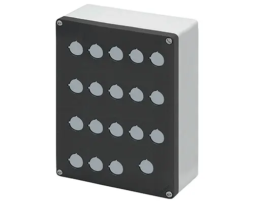 Produktfoto 1 von New Elfin 040C2026-8P19C, Bedienpult-Gehäuse Aluminium M10 200x260x85, 19 Bohrungen Ø 22, ohne Kabeleingang