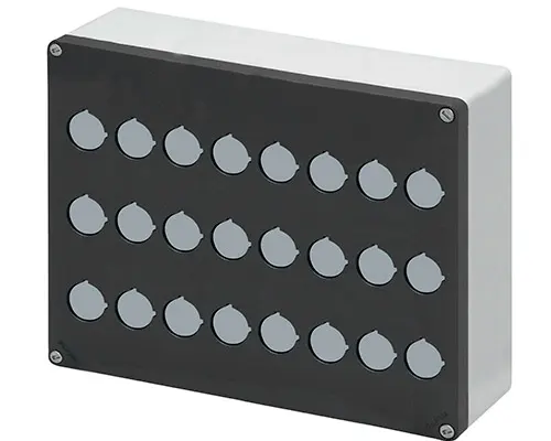 Produktfoto 1 von New Elfin 040C2026-8P24, Bedienpult-Gehäuse Aluminium M10 200x260x85, 24 Bohrungen Ø 22, ohne Kabeleingang
