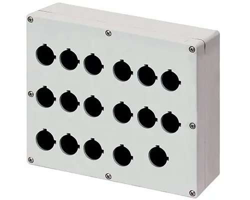 Produktfoto 1 von New Elfin 040C2320-8P17C, Bedienpult-Gehäuse Aluminium M4 230x205x80, 17 Bohrungen Ø 22, ohne Kabeleingang