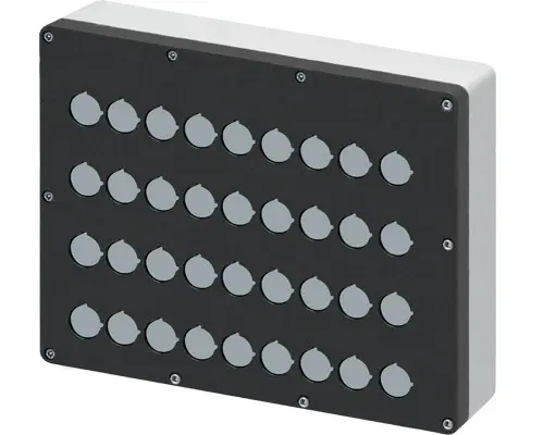 Produktfoto 1 von New Elfin 040C3226-12P36, Bedienpult-Gehäuse Aluminium m5 320x265x120, mit 36 Bohrungen Ø 22, ohne Kabeleingang