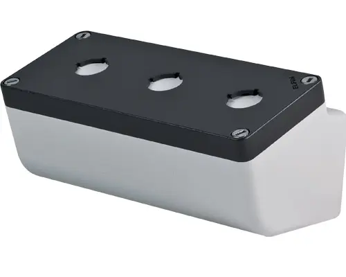 Produktfoto 1 von New Elfin 040L0820-8EP3, Abgeschrägtes Bedienpult-Gehäuse Aluminium 85x200x85, M10, 3 Bohrungen Ø 22, mit Kabeleingang