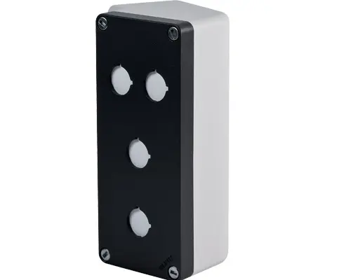 Produktfoto 1 von New Elfin 040L0820-8EP4C, Abgeschrägtes Bedienpult-Gehäuse Aluminium 85x200x85, M10, 4 Bohrungen Ø 22, mit Kabeleingang