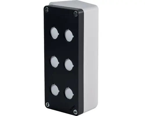 Produktfoto 1 von New Elfin 040L0820-8EP6, Abgeschrägtes Bedienpult-Gehäuse Aluminium 85x200x85, M10, 6 Bohrungen Ø 22, mit Kabeleingang