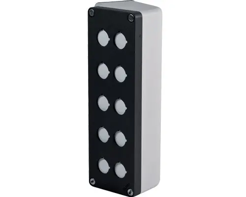 Produktfoto 1 von New Elfin 040L0826-8EP10, Abgeschrägtes Bedienpult-Gehäuse Aluminium 85x260x85, M10, 10 Bohrungen Ø 22, mit Kabeleingang