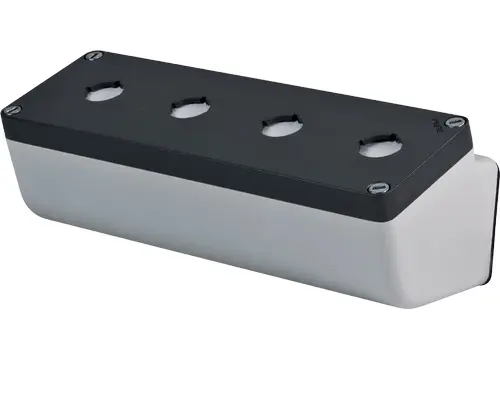 Produktfoto 1 von New Elfin 040L0826-8EP4, Abgeschrägtes Bedienpult-Gehäuse Aluminium 85x260x85, M10, 4 Bohrungen Ø 22, mit Kabeleingang