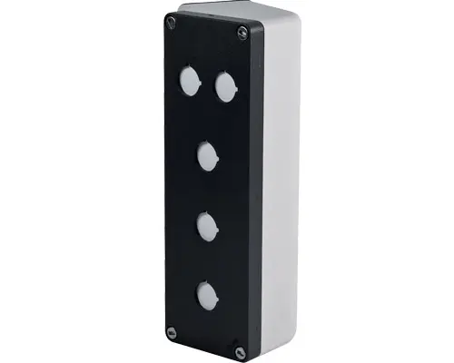 Produktfoto 1 von New Elfin 040L0826-8EP5C, Abgeschrägtes Bedienpult-Gehäuse Aluminium 85x260x85, M10, 5 Bohrungen Ø 22, mit Kabeleingang