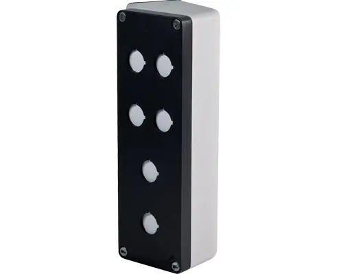 Produktfoto 1 von New Elfin 040L0826-8EP6C, Abgeschrägtes Bedienpult-Gehäuse Aluminium 85x260x85, M10, 6 Bohrungen Ø 22, mit Kabeleingang