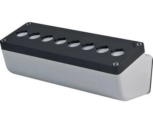 Produktfoto 1 von New Elfin 040L0826-8EP8L, Abgeschrägtes Bedienpult-Gehäuse Aluminium 85x260x85, M10, 8 Bohrungen Ø 22, mit Kabeleingang