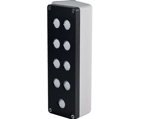 Produktfoto 1 von New Elfin 040L0826-8EP9C, Abgeschrägtes Bedienpult-Gehäuse Aluminium 85x260x85, M10, 9 Bohrungen Ø 22, mit Kabeleingang