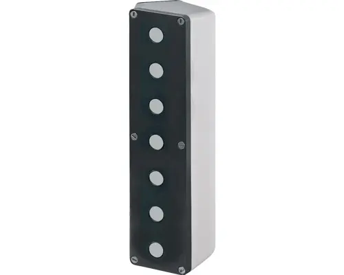 Produktfoto 1 von New Elfin 040L0836-8EP7, Abgeschrägtes Bedienpult-Gehäuse Aluminium 85x360x85, M10, 7 Bohrungen Ø 22, mit Kabeleingang