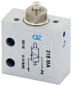 Produktfoto 1 von AZ Pneumatica 315 MA, Mikroventil, 3/2 NO, Anschlüsse: M5-Gewinde, Stößelventil
