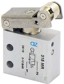 Produktfoto 1 von AZ Pneumatica 315 MR, Mikroventil 3/2 NO, M5-Gewinde, Rollenbetätigung