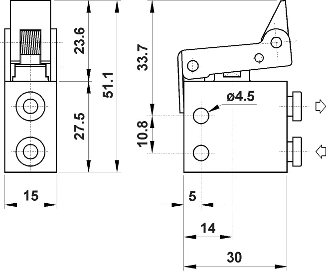 Produktfoto 1 von AZ Pneumatica 204 MS UL, Mikroventil 2/2 NC, ø4 mm, Rollenbetätigung