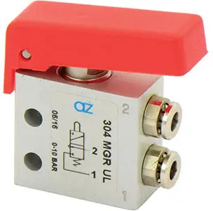 Produktfoto 1 von AZ Pneumatica 304 MGR UL, Mikroventil 3/2 NC, ø4 mm, Taster ROT, SKU: 08.216.4