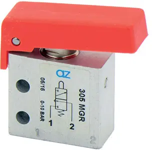 Produktfoto 1 von AZ Pneumatica 305 MGR, Mikroventil, 3/2 NC, Anschlüsse: M5-Gewinde, Taster ROT