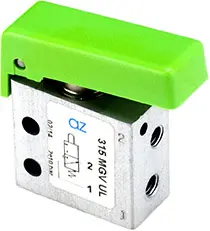 Produktfoto 1 von AZ Pneumatica 315 MGV UL, Mikroventil 3/2 NO, M5-Gewinde, Taster GRÜN