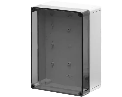 Produktfoto 1 von New Elfin 080C1825-11T, Bedienpult-Gehäuse aus Polycarbonat 180x254x110, ungebohrter Deckel, durchsichtig