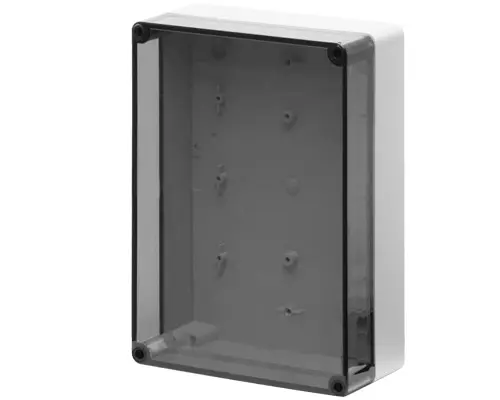 Produktfoto 1 von New Elfin 080C1825-8T, Bedienpult-Gehäuse aus Polycarbonat 180x254x84, ungebohrter Deckel, durchsichtig
