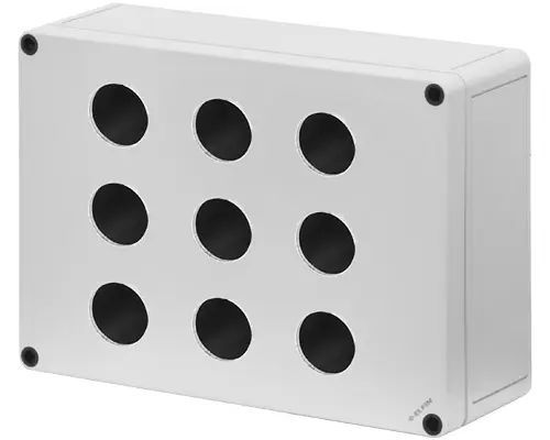 Produktfoto 1 von New Elfin 080C1825-9S9, Bedienpult-Gehäuse aus Polycarbonat 180x254x90, 9 Bohrungen Ø 30