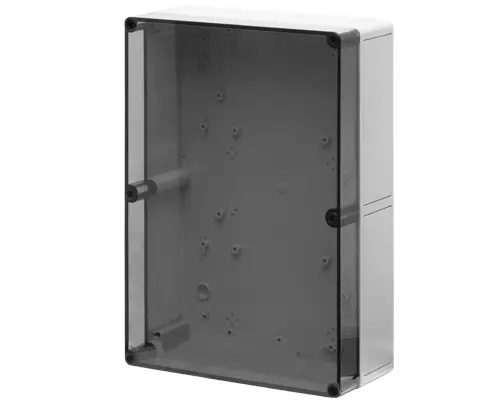 Produktfoto 1 von New Elfin 080C2536-11T, Bedienpult-Gehäuse aus Polycarbonat 254x361x111, ungebohrter Deckel, durchsichtig