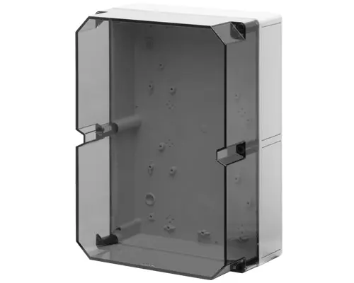 Produktfoto 1 von New Elfin 080C2536-16T, Bedienpult-Gehäuse aus Polycarbonat 254x361x165, ungebohrter Deckel, durchsichtig