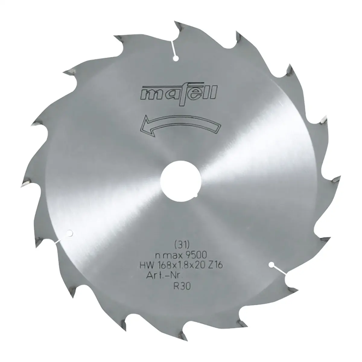 Produktfoto 1 von Mafell 092476, Hartmetall Sägeblatt HM 168 x 1,2/1,8 x 20 mm - 16 Zähne - Ersatzblatt