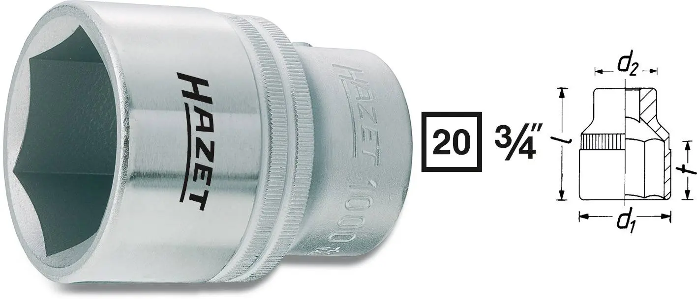 Produktfoto 1 von Hazet 1000-50, Außen-Sechskant Steckschlüsseleinsatz 50 mm 3/4" (20 mm)