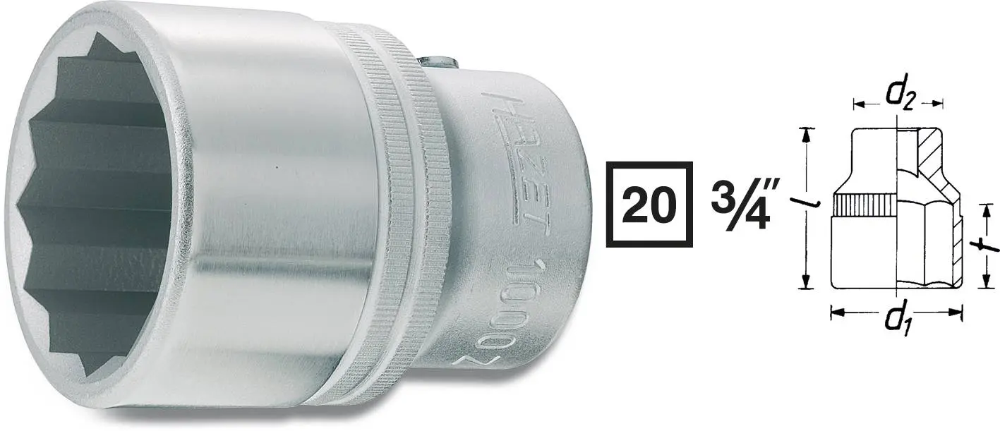 Produktfoto 1 von Hazet 1000AZ-2, Außen-Sechskant Steckschlüsseleinsatz 2" 3/4" (20 mm)